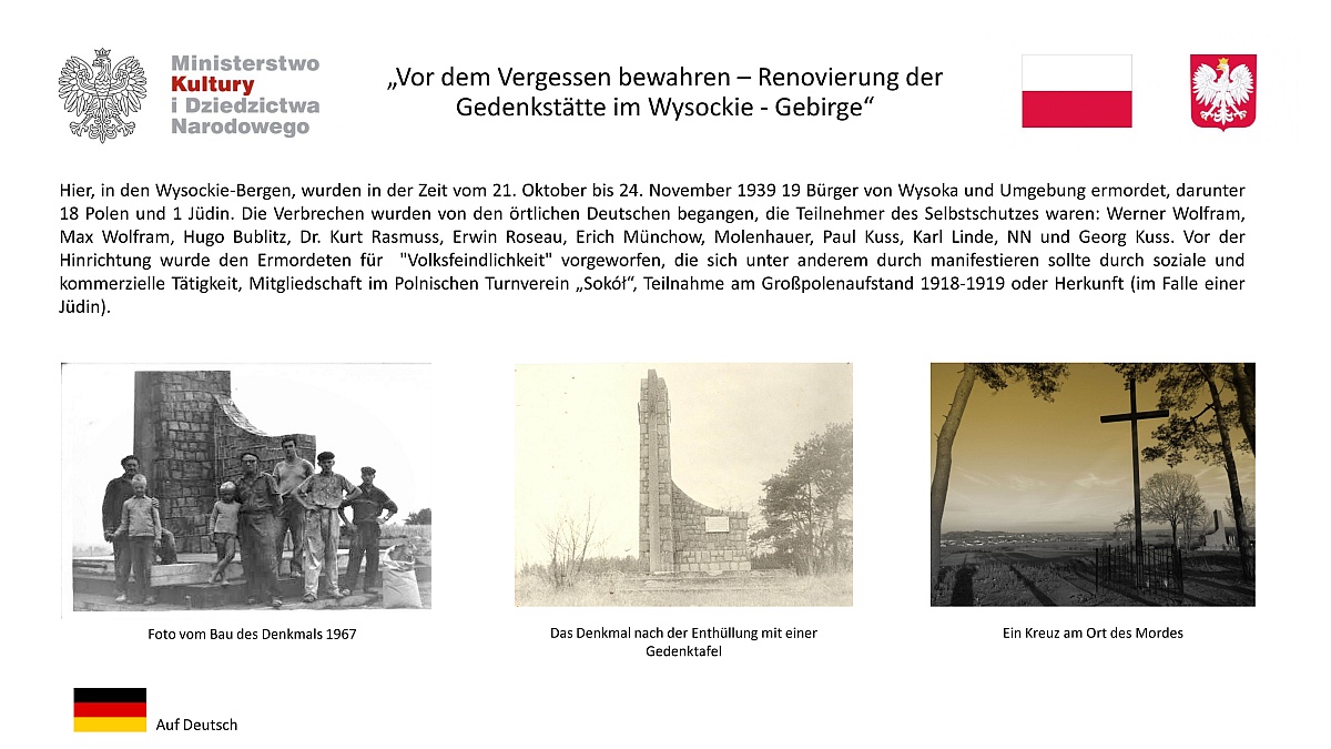 Ocalić od zapomnienia - tablica informacyjna projektu w języku niemieckim - część 1 Ocalić od zapomnienia - tablica informacyjna projektu w języku niemieckim - część 1