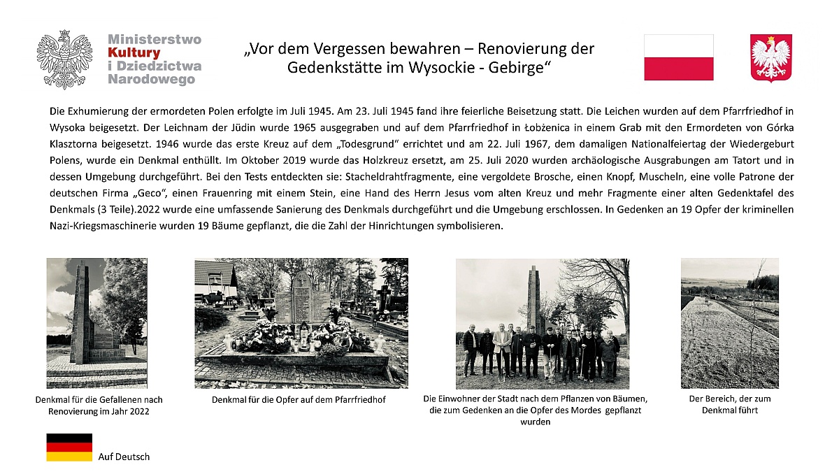 Ocalić od zapomnienia - tablica informacyjna projektu w języku niemieckim - część 2 Ocalić od zapomnienia - tablica informacyjna projektu w języku niemieckim - część 2